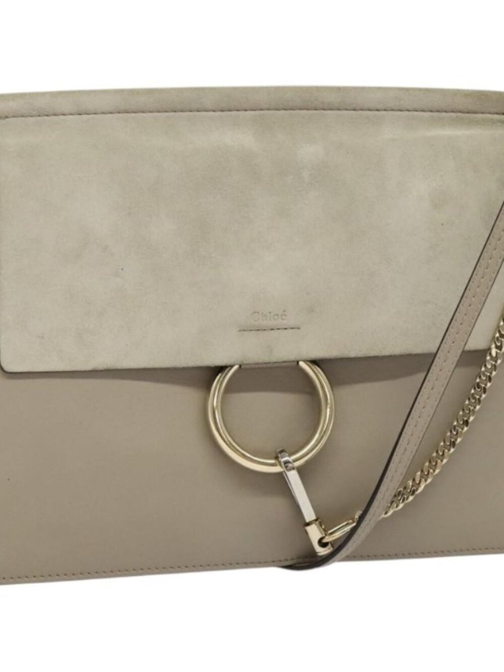 Authentic Chloe Fay Shoulder Bag Suede Leather Gold Gray
